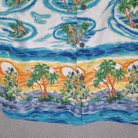 Vintage Ocean Current‎ Hawaiian Shirt Mens Large White Blue Button Short Sleeve - Picture 3 of 14